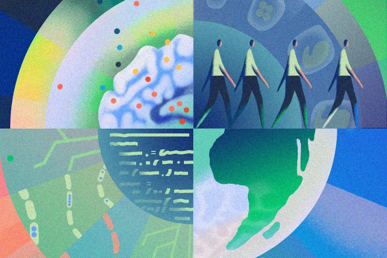 Artwork by Olga Aleksandrova for Noema Magazine's article by Nathan Gardels, titled "The Prospect of ‘More Than Human’ Intelligence."